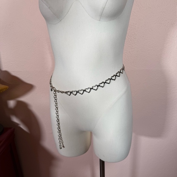 Vintage retro art deco coquette girl silver heart skinny Chain Belt 1980’s main image 13